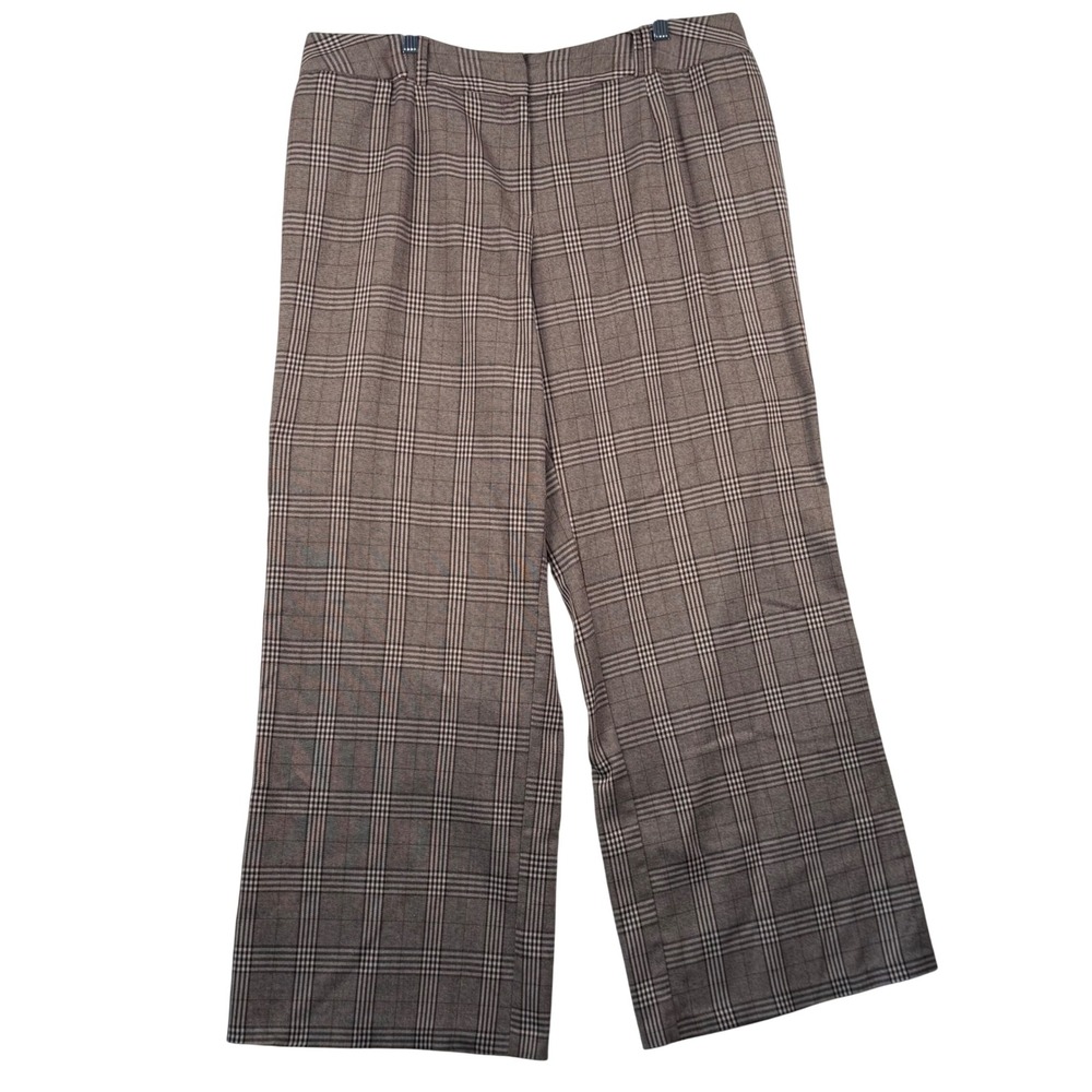 Ashley Stewart 18W Brown Plaid Wide Leg Pants Career Dark Academia Trousers EUC